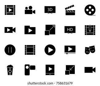 Video silhouette icons set.  for Web Graphics and Apps.  Simple Minimal Pictograms. Vector