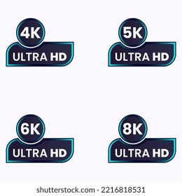 conjunto de botones ultra hd de resolución de tamaño de vídeo de 4 k,5 k,6 k,8 k