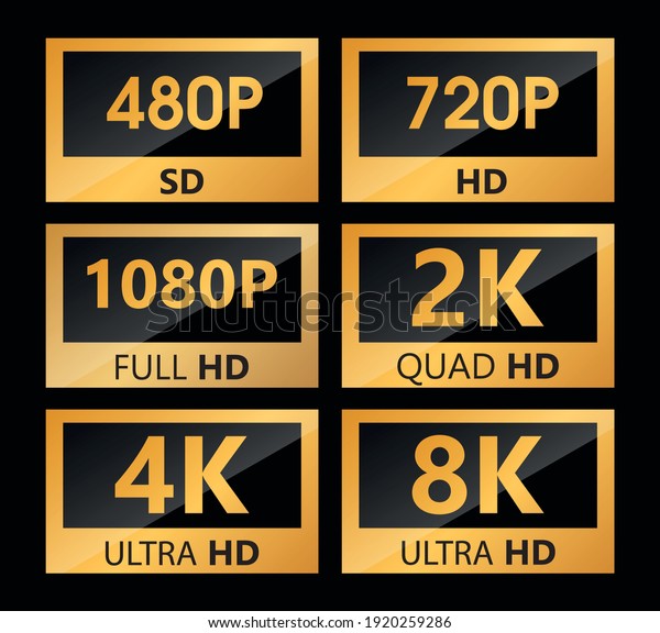 ビデオサイズの解像度アイコンラベルsd Hd Ultra Hd 4k 8kのベクター画像サインイラスト のベクター画像素材 ロイヤリティフリー