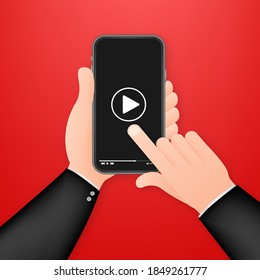  Video smartphone, great design for any purposes. Live video streaming. Web design. Digital device. Vector stock illustration.
