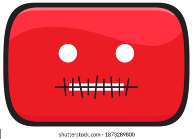 Video Social media icon with a sewn-on mouth . Censored video content. Vector illustration