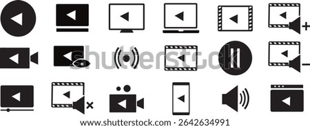 Video solid icon set. Social media elements,Containing play or start button.Vector isolated on transparent background.
