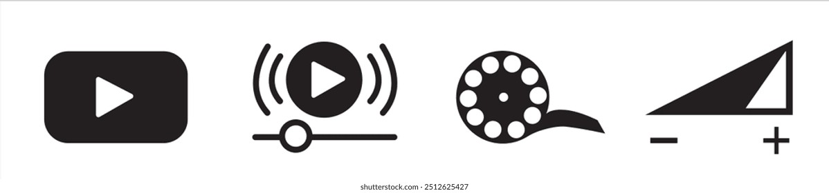 Video y conjunto de iconos de sonido. Video sonido, Ilustración vectorial de iconos mudos