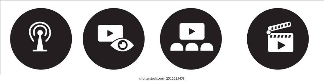 Video y conjunto de iconos de sonido. Video sonido, Ilustración vectorial de iconos mudos