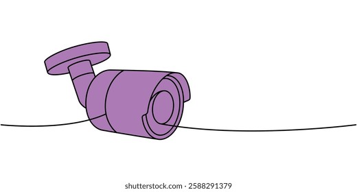 Video spy camera one line colored continuous drawing. Video surveillance. Vector illustration