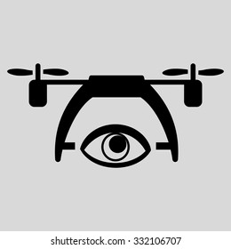 Video Spy Drone vector icon. Style is flat symbol, black color, rounded angles, light gray background.