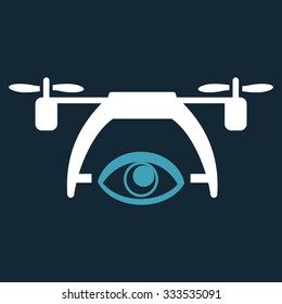 Video Spy Drone vector icon. Style is bicolor flat symbol, blue and white colors, rounded angles, dark blue background.