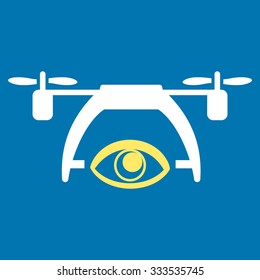 Video Spy Drone vector icon. Style is bicolor flat symbol, yellow and white colors, rounded angles, blue background.