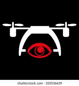 Video Spy Drone vector icon. Style is bicolor flat symbol, red and white colors, rounded angles, black background.