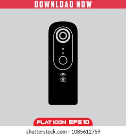 360° video and still camera. Black. Fill. Flat Icon Vector isolated design. Grey Background