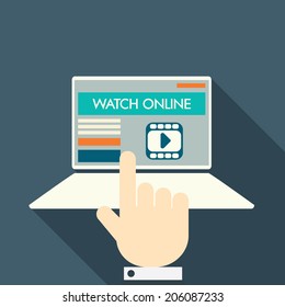 Video stream concept on modern technology devices with responsive flat web design. Eps10 vector illustration.