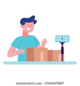 video streamer man with phone isolated