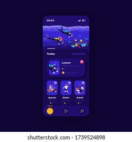 Video streaming application smartphone interface vector template. Mobile app page dark design layout. Vloggers channel screen. Flat UI for application. Entertaining content on phone display