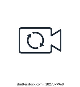  Video streaming and arrow renewal.Vector linear icon isolated on white background.