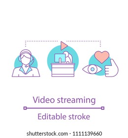 Video streaming concept icon. Video blog idea thin line illustration. Webcast. Vector isolated outline drawing. Editable stroke