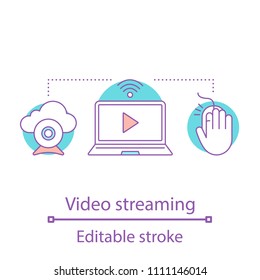 Video streaming concept icon. Video blog idea thin line illustration. Webcast. Vector isolated outline drawing. Editable stroke