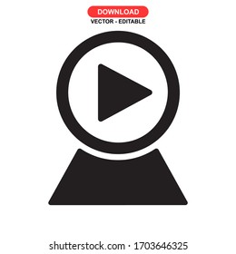 Icono de transmisión de vídeo o logotipo símbolo de signo aislado ilustración vectorial - iconos vectoriales de estilo negro de alta calidad
