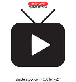 Icono de transmisión de vídeo o logotipo símbolo de signo aislado ilustración vectorial - iconos vectoriales de estilo negro de alta calidad
