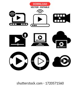icono de transmisión de vídeo o logotipo símbolo de signo aislado ilustración vectorial - Colección de iconos vectoriales de estilo negro de alta calidad
