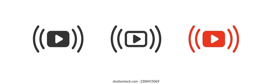 Icono de streaming de vídeo sobre el fondo de la luz. Símbolo del reproductor de vídeo. Reproducir botón de video, ui, difusión, medios, película. Contorno, plano y de color. Diseño plano. Ilustración del vector