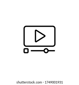 icono de streaming de vídeo. Reproducir vídeo y buscar símbolo del botón de interfaz en el icono de estilo de línea negra, estilo aislado en el fondo blanco