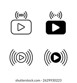 video streaming icon set color editable on white background