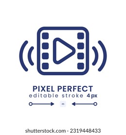 Icono de escritorio lineal de streaming de vídeo. Medios sociales. Contenido de transmisión. Plataforma en línea. Píxel perfecto, contorno 4px. GUI, diseño UX. Elemento de interfaz de usuario aislado para el sitio web. Trazo editable