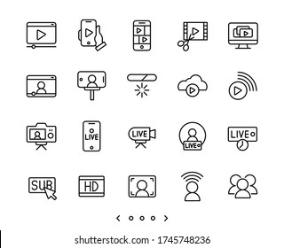Video streaming and live line icons set vector