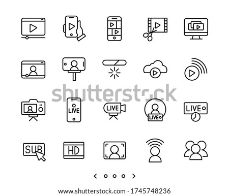 Video streaming and live line icons set vector