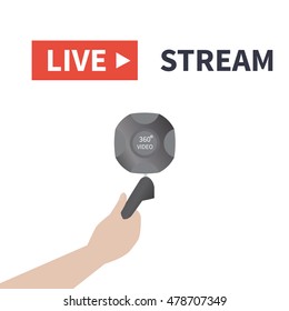Video streaming on 360 degree camera. Watch online videos poster suitable for infographics, presentation or advertising. Vector illustration.