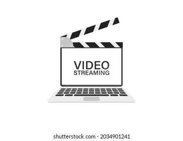 Video streaming on laptop. Internet service. Flat vector illustration 