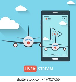 Video streaming on mobile phone.Vector illustration