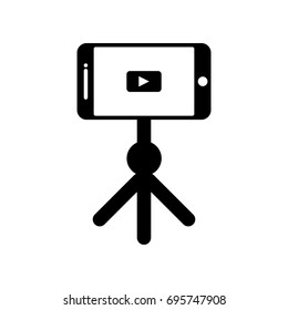 Video Streaming On Smart Phone With Tripod Icon.