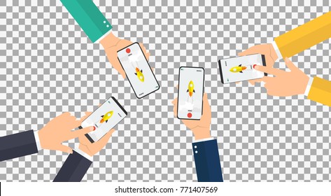 Video streaming on smartphone on transparent background. Watch online videos poster suitable for infographics, presentation or advertising. Vector illustration.