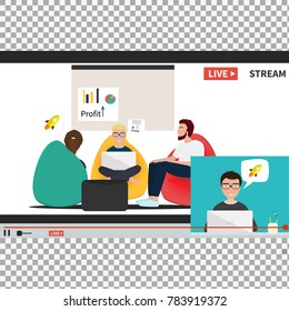 Video streaming on smartphone on transparent background. Watch online videos poster suitable for infographics, presentation or advertising. Vector illustration.
