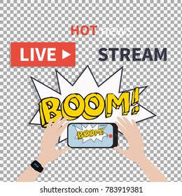 Video streaming on smartphone on transparent background. Watch online videos poster suitable for infographics, presentation or advertising. Vector illustration.