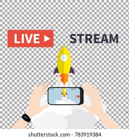 Video streaming on smartphone on transparent background. Watch online videos poster suitable for infographics, presentation or advertising. Vector illustration.