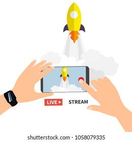 Video streaming on smartphone vector concept. Watch online videos poster suitable for infographics, presentation or advertising. Vector illustration.