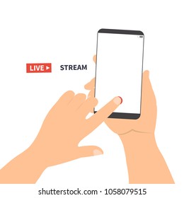 Video streaming on smartphone vector concept. Watch online videos poster suitable for infographics, presentation or advertising. Vector illustration.