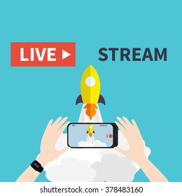 Video streaming on smartphone. Watch online videos poster suitable for infographics, presentation or advertising. Vector illustration.
