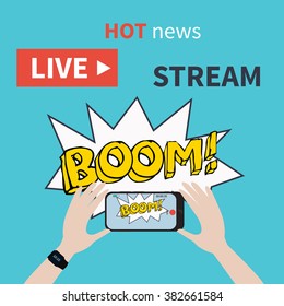 Video streaming on smartphone. Watch online videos poster suitable for infographics, presentation or advertising. Eps10 vector illustration
