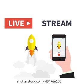 Video streaming on smartphone. Watch online videos poster suitable for infographics, presentation or advertising. Vector illustration.