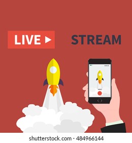 Video streaming on smartphone. Watch online videos poster suitable for infographics, presentation or advertising. Vector illustration.