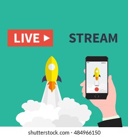 Video streaming on smartphone. Watch online videos poster suitable for infographics, presentation or advertising. Vector illustration.