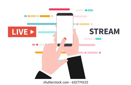 Video streaming on smartphone. Watch online videos poster suitable for infographics, presentation or advertising. Vector illustration.