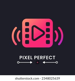Video streaming pink solid gradient desktop icon on black. Social media. Broadcasting content. Online platform. Pixel perfect, outline 4px. Glyph pictogram for dark mode. Isolated vector image