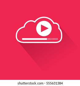 Video streaming from remote digital data storage cloud. Flat vector illustration