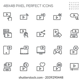 Video, Streaming Service, Online Cinema Hall, Streaming Platform. Simple Vector Line Icons. Editable Stroke. 48x48 Pixel Perfect.