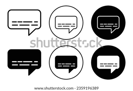 Video subtitle icon set. closed caption text bubble vector symbol in black filled and outlined style.