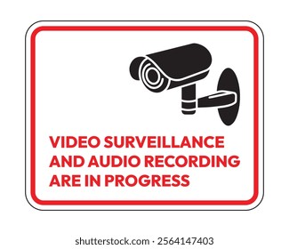 Video Surveillance and Audio Recording are in Progress Sign, Essential for Security and Privacy Awareness, High-Quality Vector Stock Image